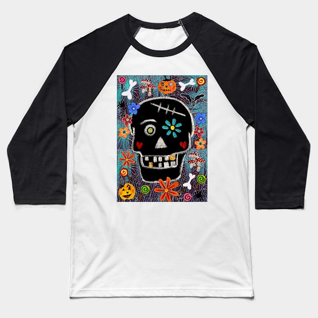 Halloween Skull Baseball T-Shirt by MagaliModoux